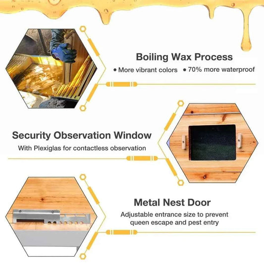 Bee Hive Box Starter Kit with Metal Stand Cedarwood Beehive with 10 Medium amp 20 Deep Frames, Full Beeswax Coating, Outdoor Ba