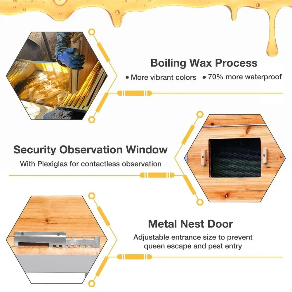 Bee Hive Box Starter Kit with Metal Stand Cedarwood Beehive with 10 Medium amp 20 Deep Frames, Full Beeswax Coating, Outdoor Ba