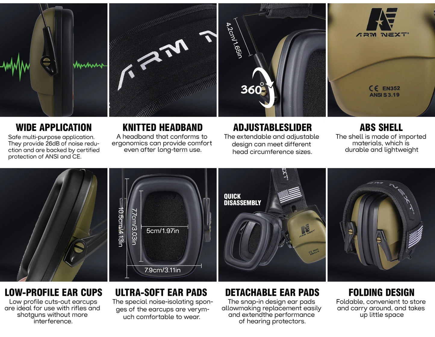 Anti-Noise Ear Plugs Tactical Hunting Folding Ear Defenders Ear Protector Ear Muff Hearing Protection Soundproof For Shooting
