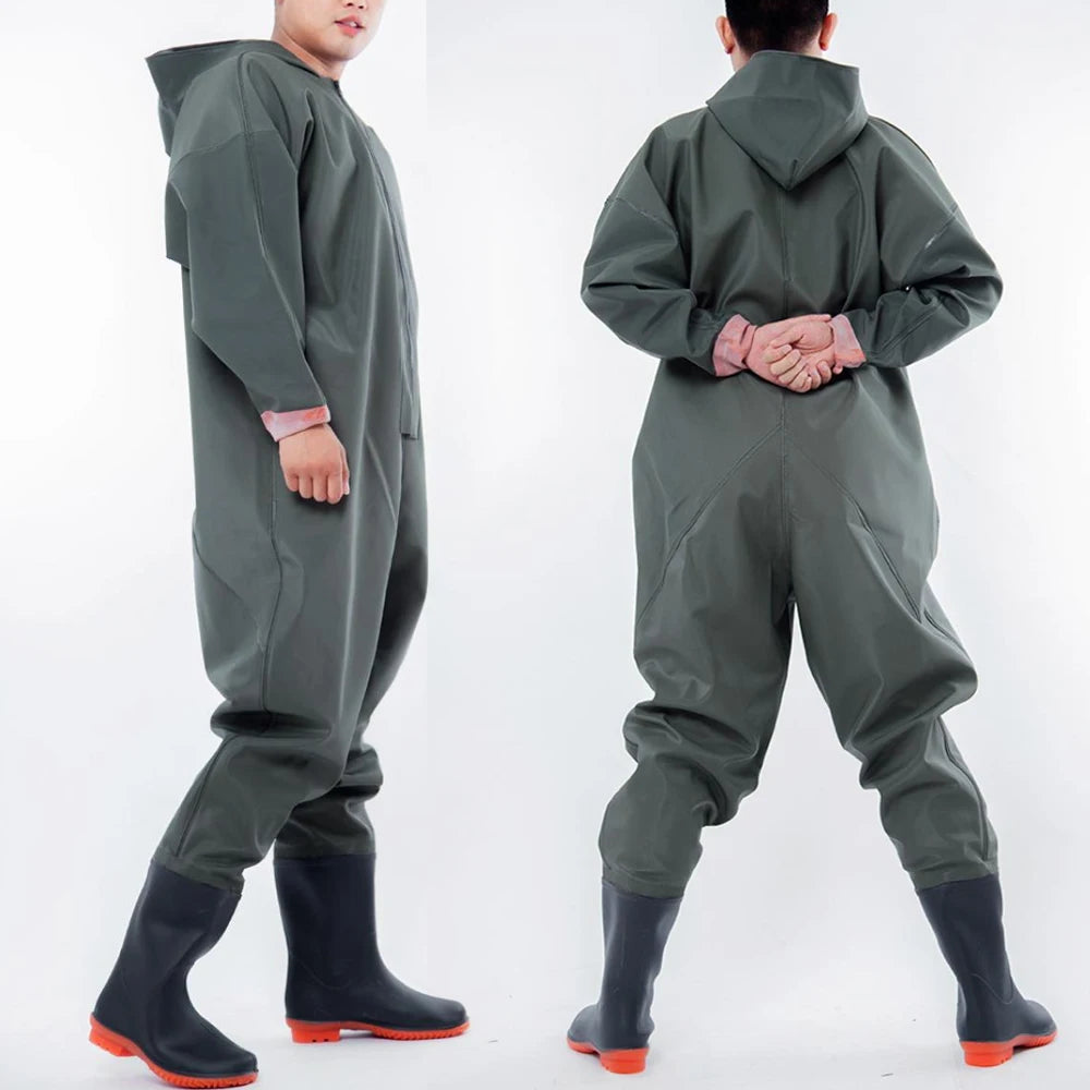 Size 43-47 Hooded Long Sleeve Wader Pants Waterproof Overalls