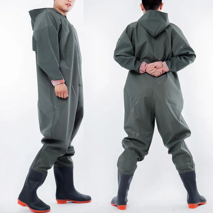 Size 43-47 Hooded Long Sleeve Wader Pants Waterproof Overalls