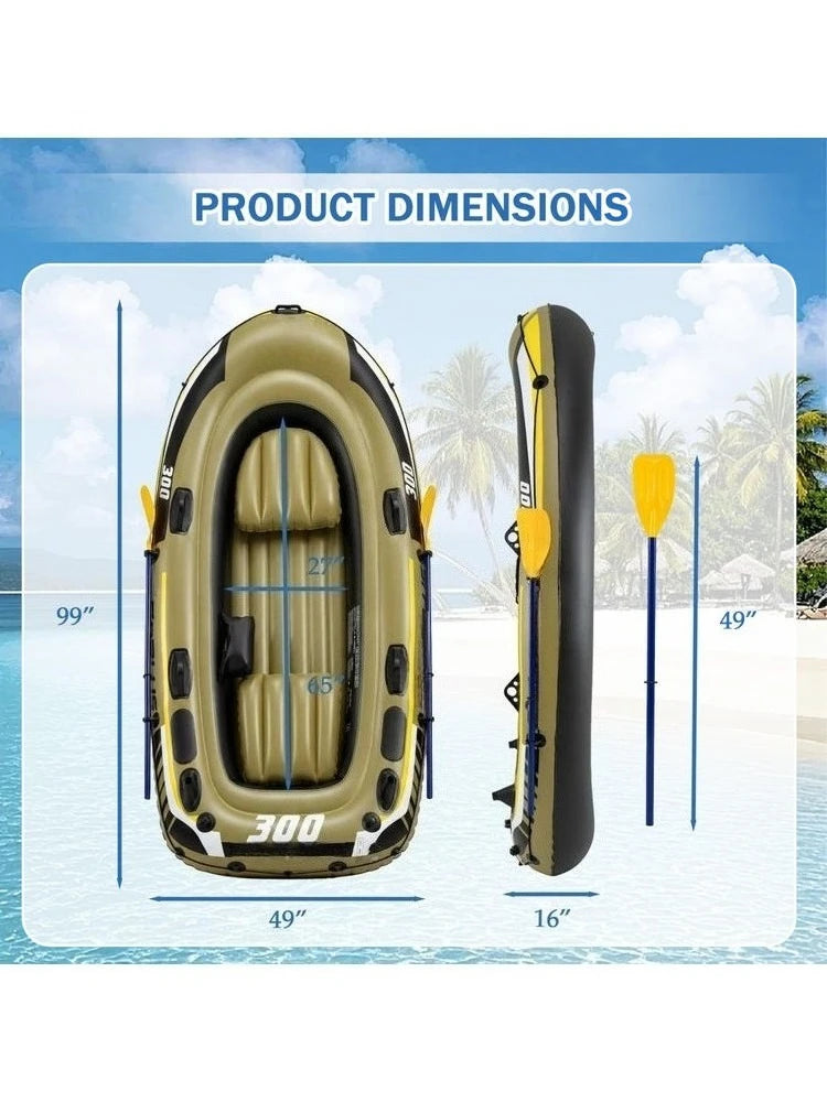 Inflatable Boat 3-Person Fishing Raft Set with Oars and Pump-Green