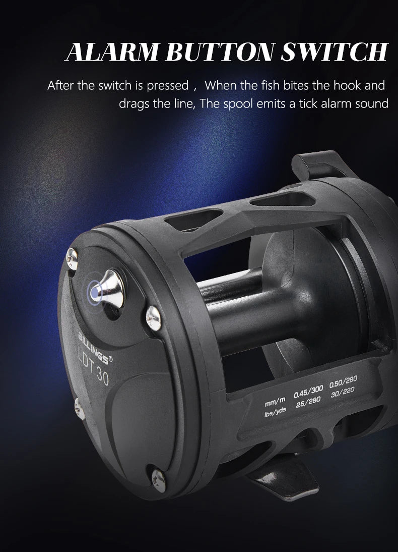 BILLINGS Trolling Drum Fishing Reels 33LB Max Drag 3.8:1 Gear Ratio High Toughness Body Freshwater & Saltwater Universal Bait Caster Fishing Reel