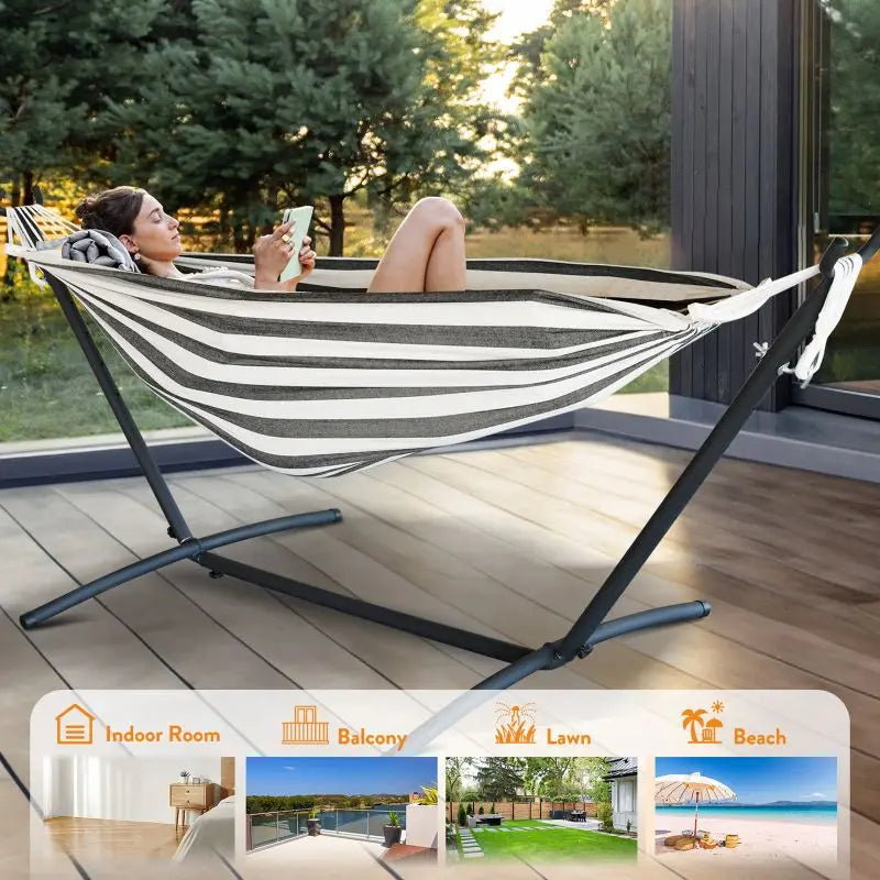 Gyroor Hammock with Adjustable Stand- Stylish Hammock Bed w/Storage Bag, 600lb Capacity