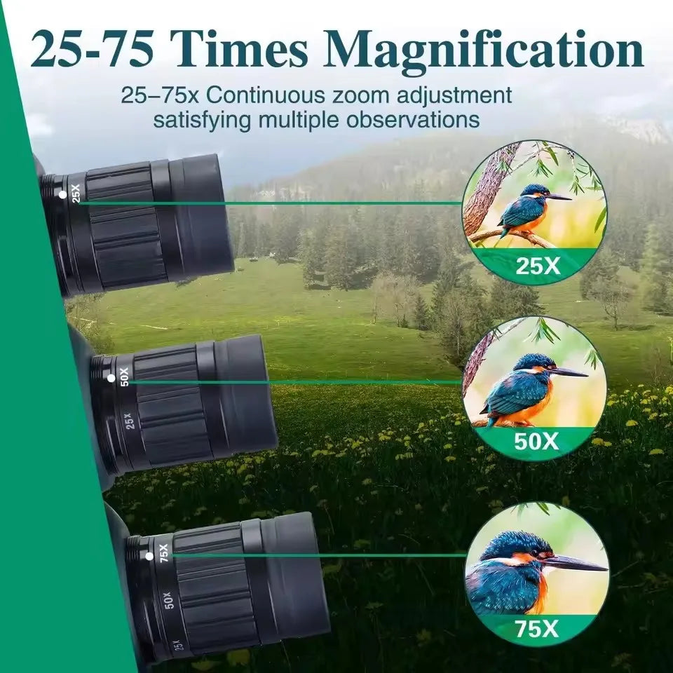 25-75x60 Telescope Spotting Scope Powerful Zoom Monocular FMC BAK4 Waterproof For Bird Watching Target Shotting With Tripod