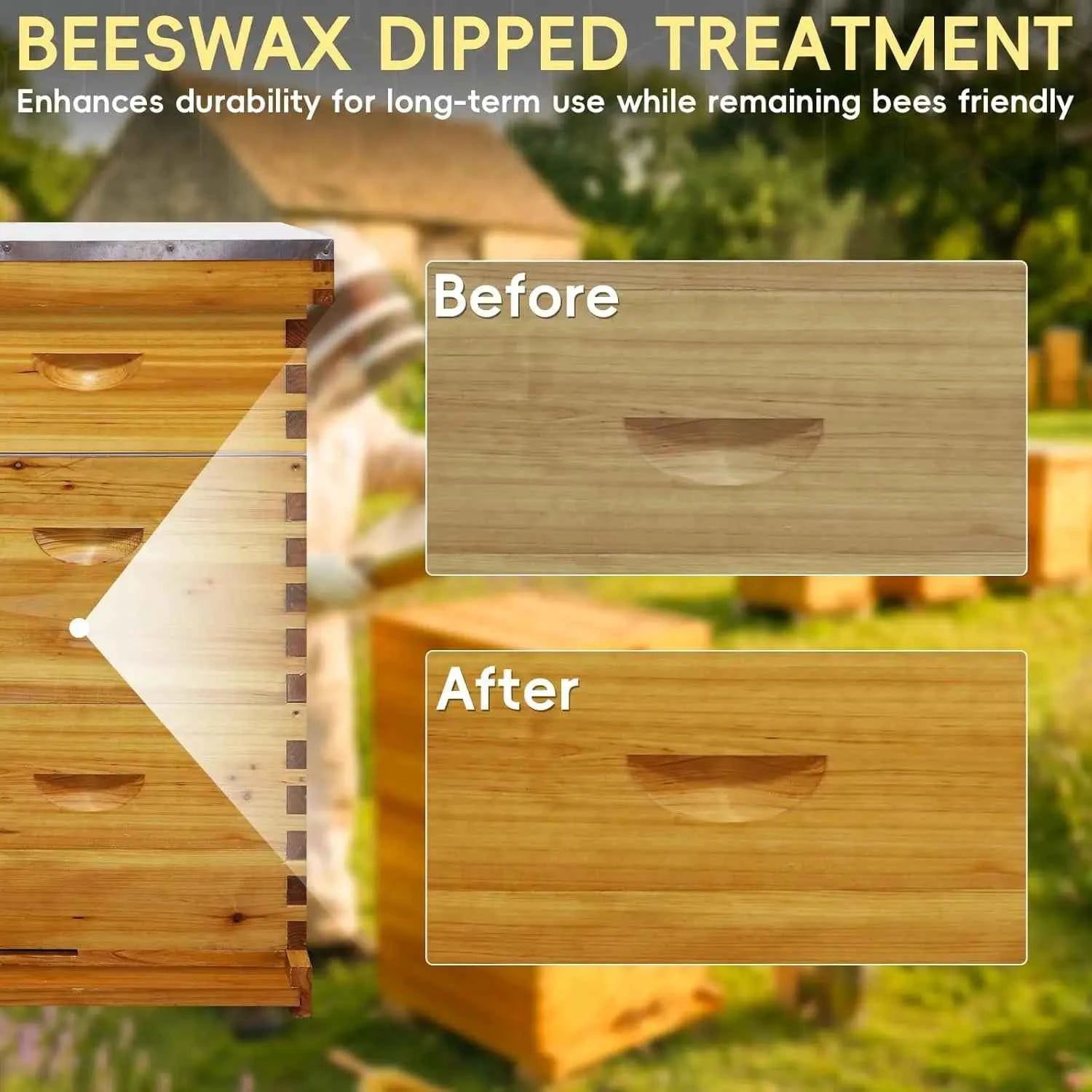 Langstroth 10 Frame Beehive Beeswax Coated, Complete Bee Hive Boxes Starter Kit Includes 2 Deep Hive Boxes and 1, Customized