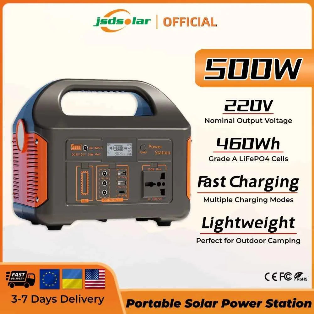jsdsolar 300W 500W Portable Solar Power Station Generator 110V220V LED Light Emergency Solar Power Bank for Home Outdoor Camping