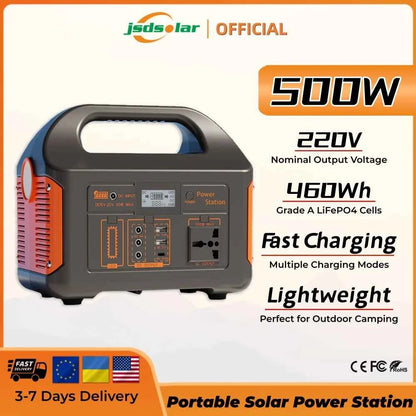 jsdsolar 300W 500W Portable Solar Power Station Generator 110V220V LED Light Emergency Solar Power Bank for Home Outdoor Camping