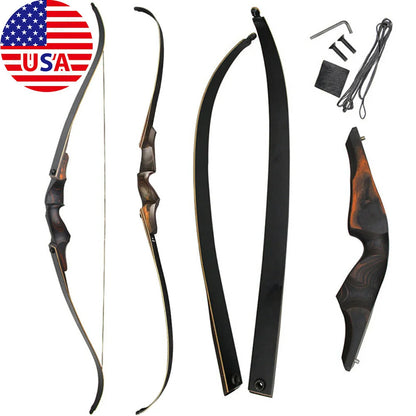 60'' Black Hunter Archery Recurve Bow 40-60lbs Bamboo Core Limbs Wooden Riser for Right Hand American Hunting Split Takedown Bow