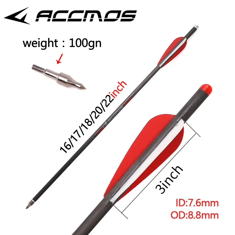 Pure Carbon Arrows 16 17 18 20 22 inch Crossbow Bolts with Arrow Feather Arrowheads for Archery Traditional Bow Hunting Shooting