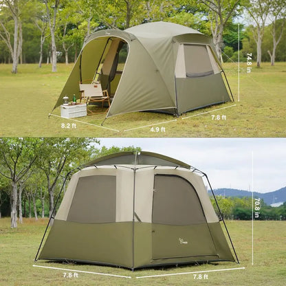 4-Person Double Layer Waterproof Family Tent with Mesh Door and Windows for Camping and Hiking