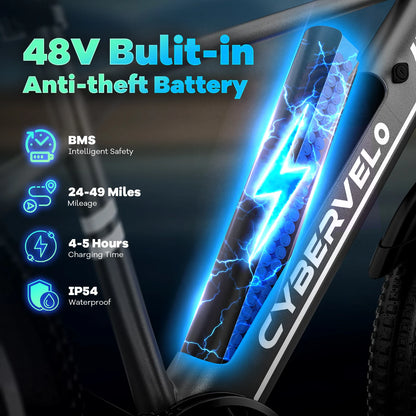 26"x1.95" 1000W Peak Electric Bike for Adults, City travel bike, built-in 48V battery, 7-Speed shift city commute E-Bike EK3