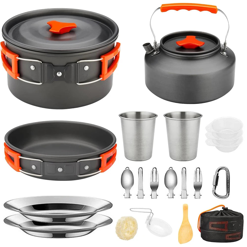 21pcs Camping Cookware Set Portable Outdoor Picnic Tableware Cookset Cooking Kit with Cups Plates Forks Knives Spoons