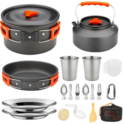 21pcs Camping Cookware Set Portable Outdoor Picnic Tableware Cookset Cooking Kit with Cups Plates Forks Knives Spoons