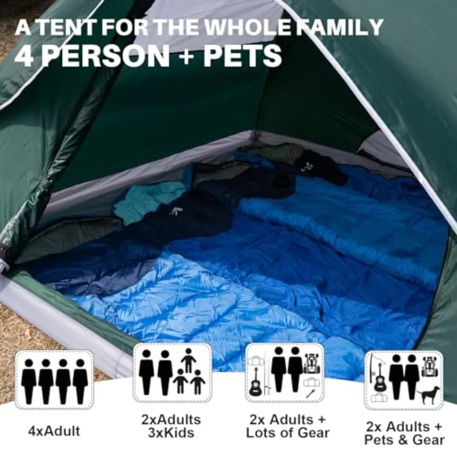 4 Person Dome Tents for Camping, Lightweight Portable Backpacking Tent, Small Easy Set Up Outdoor Waterproof Camping Hiking Tent