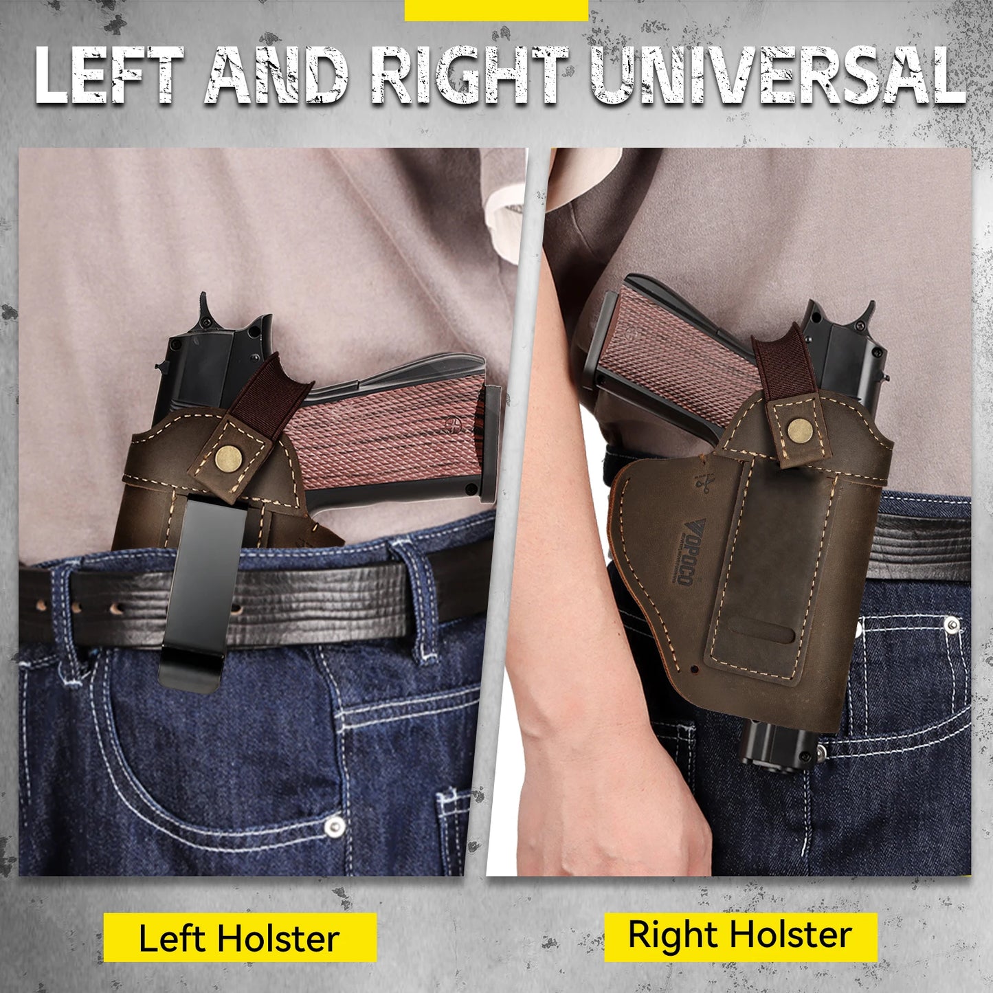 OPOCO Genuine Crazy Horse Leather 1911 Holster IWB OWB Concealed Carry Belt Clip Left Right Hand Universal Pistol Holster