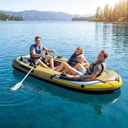 Heavy-Duty Inflatable Boat 4-Person Fishing Raft Set-Green