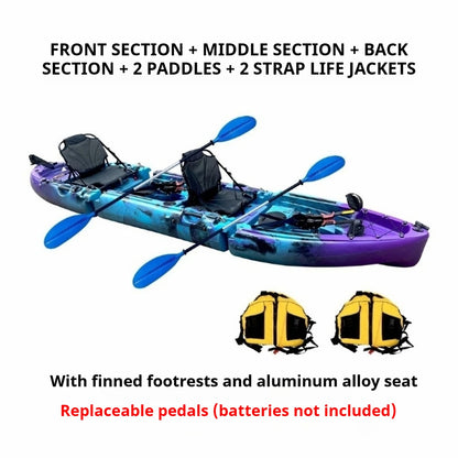 Modular Assembly Kayak with Split Hard Shell, Electric/Pedal-Driven Canoe for Solo/Tandem Lake/Sea Adventures, Portable LLDPE