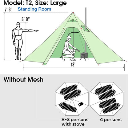 Lightweight 5lb Tipi Hot Tent with Stove Jack, 7'3" Standing Room for Camping and Hiking