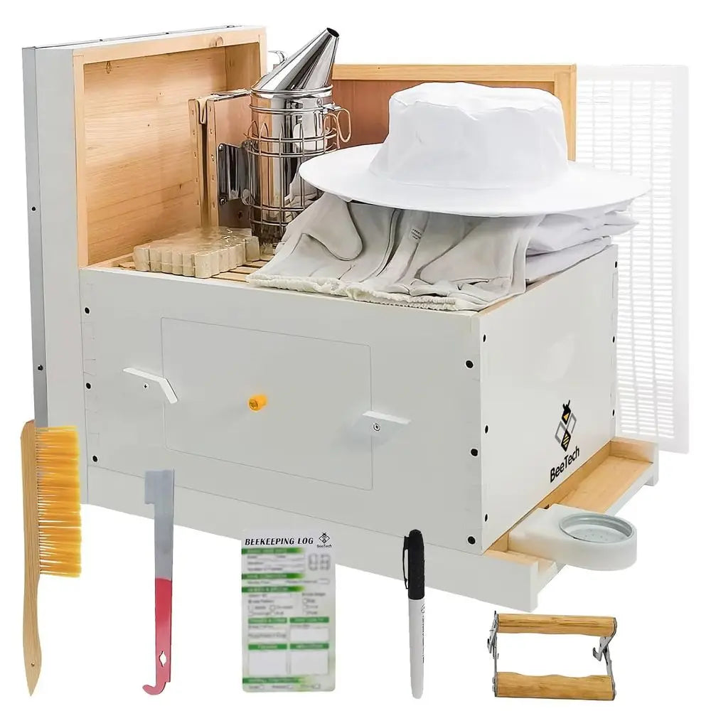 Handcrafted Painted Bee Hive Kit with Essential Beekeeping Gear and Protective Suit