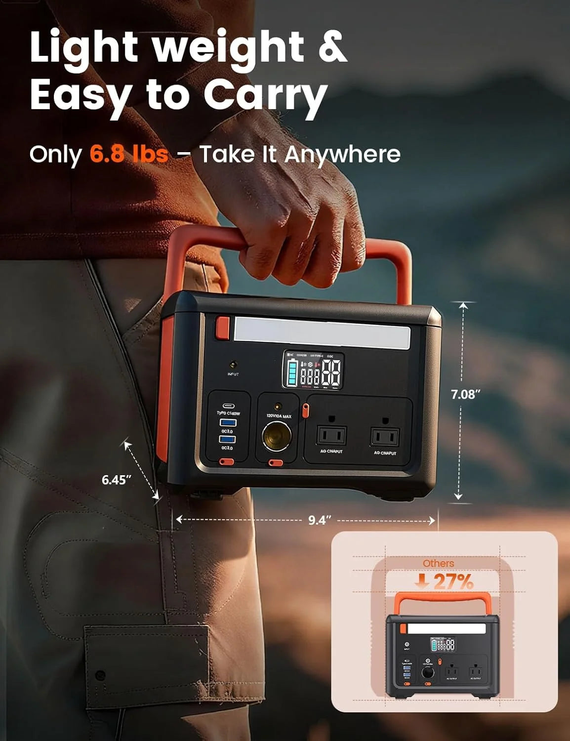 Portable Power Station 600W (1200W Surge), 299Wh Small Lightweight Portable Power for Camping & Spring Outdoor Use, Battery