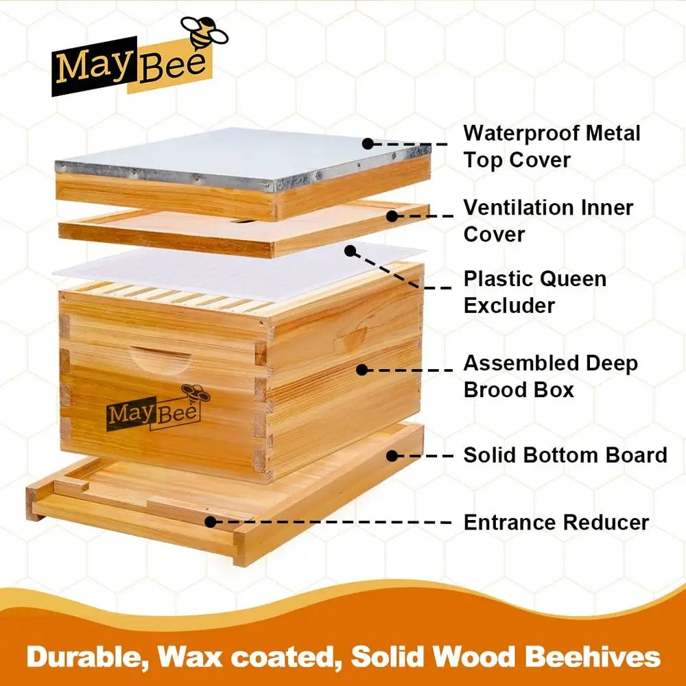8-Frame Beehive Kit with Wax-Coated Hives and Essential Beekeeping Equipment