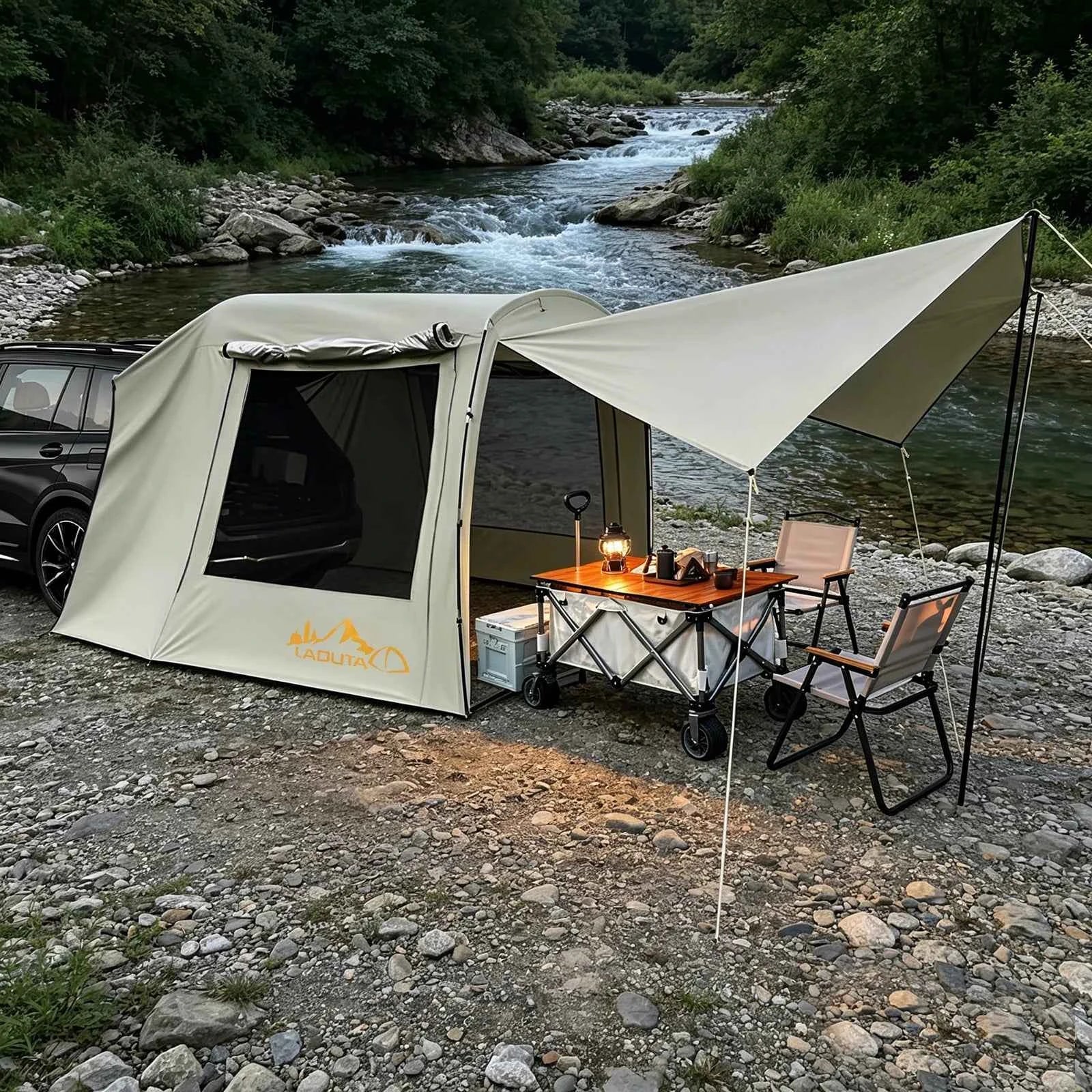 Car Awning Outdoor Tent, Car Tent Attachment For Camping, Car Camping Tent,Rear-Extending Car Tent