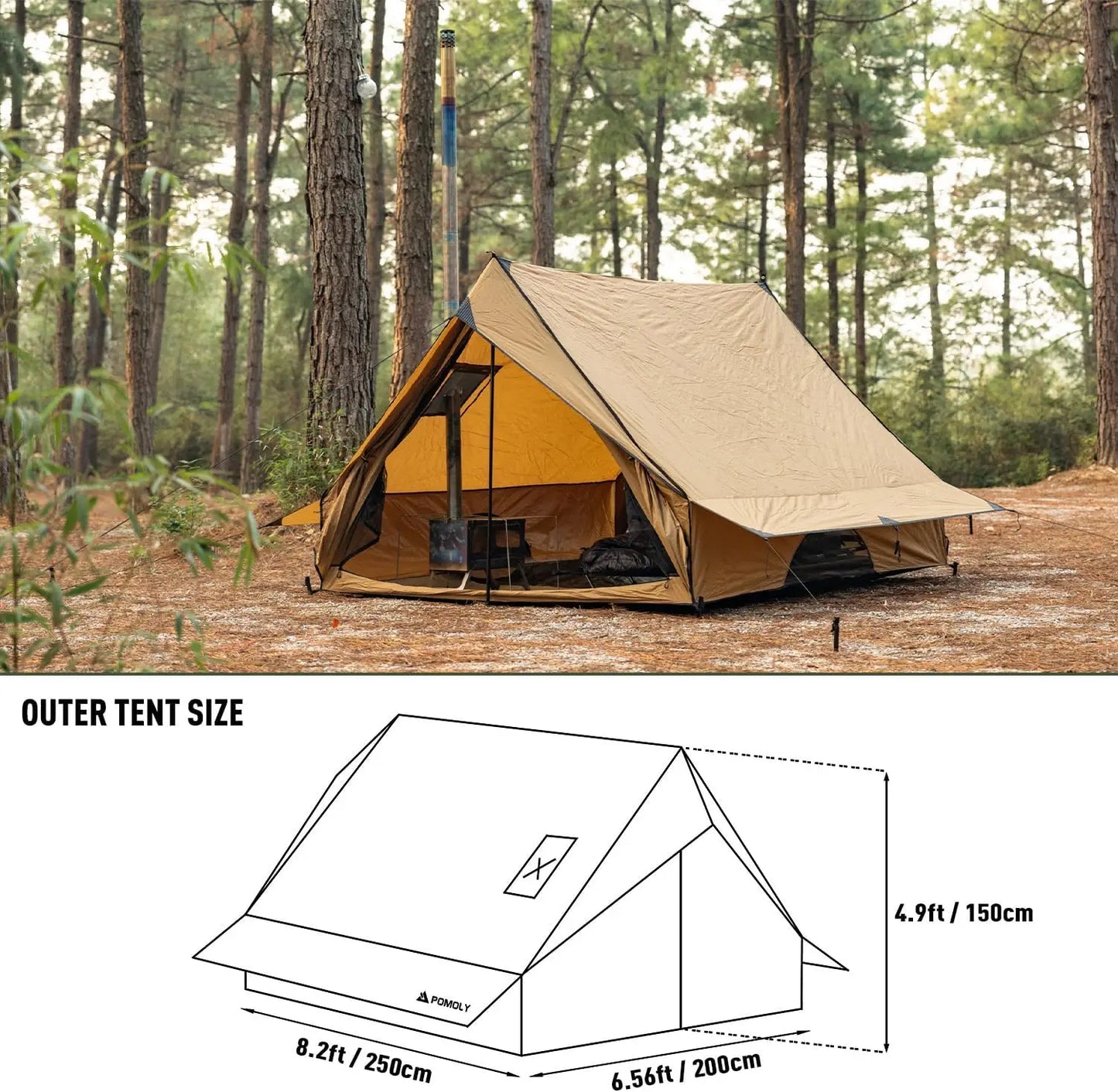 Portable Hot Tent for Camping with Stove Jack, Fits 2-3 People, Waterproof and Wind-Resistant