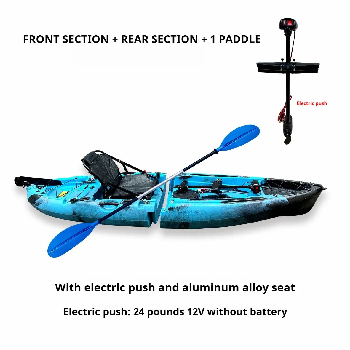 Modular Assembly Kayak with Split Hard Shell, Electric/Pedal-Driven Canoe for Solo/Tandem Lake/Sea Adventures, Portable LLDPE