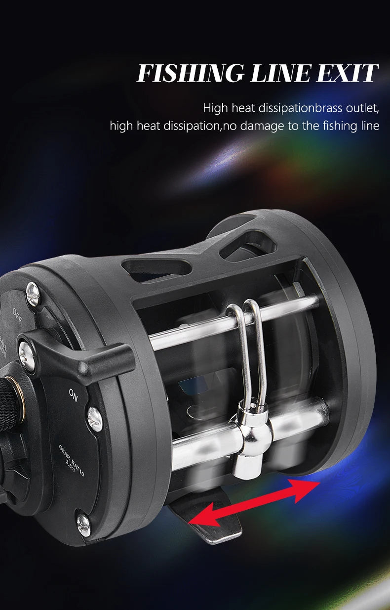 BILLINGS Trolling Drum Fishing Reels 33LB Max Drag 3.8:1 Gear Ratio High Toughness Body Freshwater & Saltwater Universal Bait Caster Fishing Reel