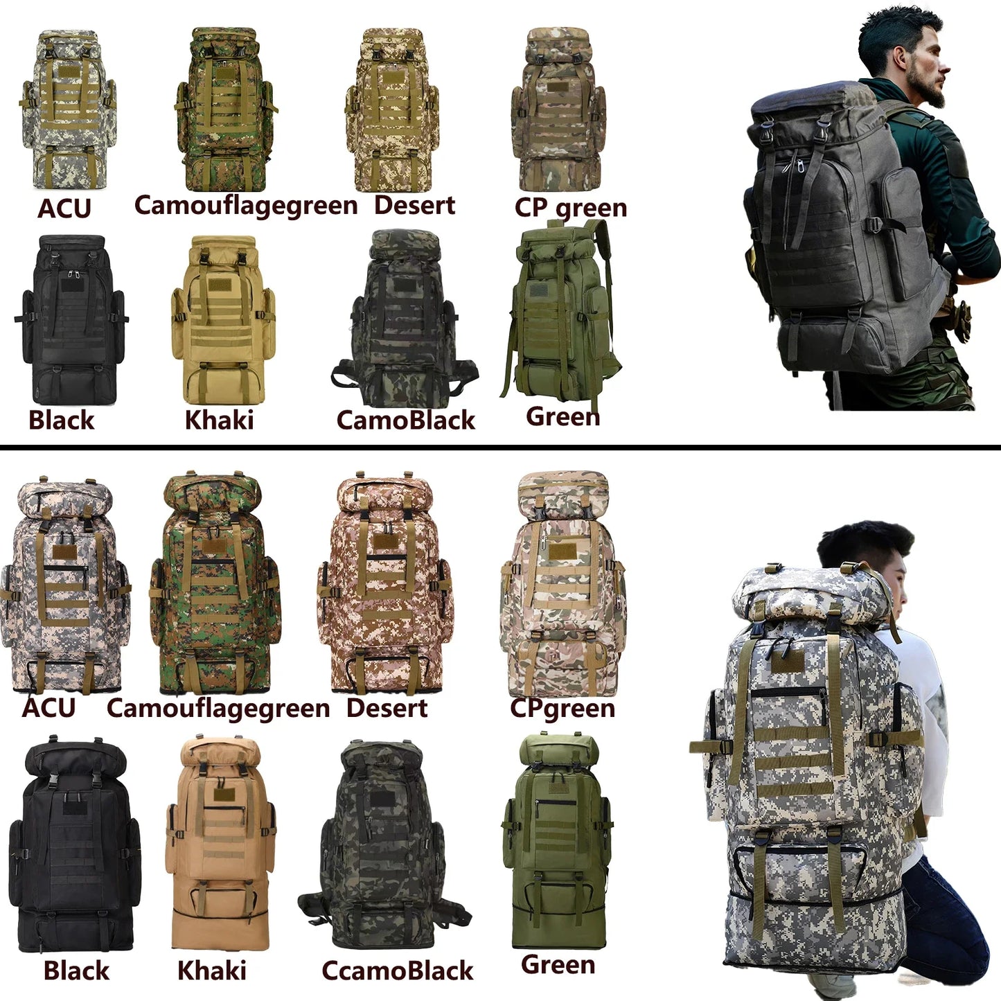 Large Backpack Outdoors Hiking Camping Travel Bags