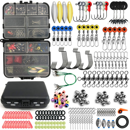 170-410pcs Professional Fishing Kit with Tackle Box,Hooks Sinkers Swivels for Bass Trout Saltwater Fishing | Premium Rust-Proof
