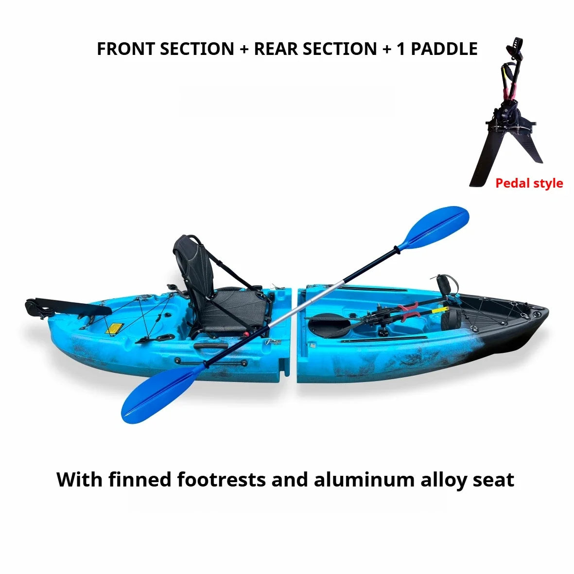 Modular Assembly Kayak with Split Hard Shell, Electric/Pedal-Driven Canoe for Solo/Tandem Lake/Sea Adventures, Portable LLDPE