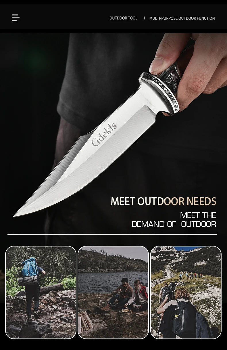 Outdoor Hunting Knife Camping High-Quality Professional Self-Defense Multi-Functional Portable Carnivorous Straight Knife, 12 in