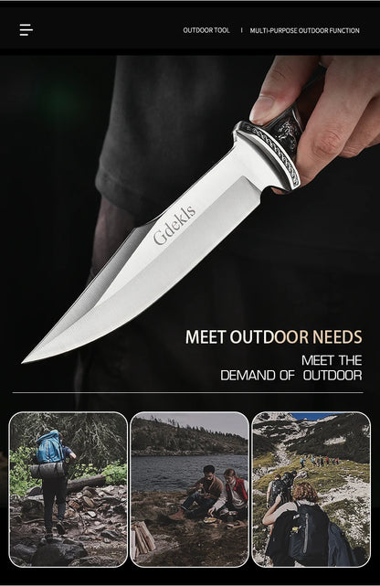 Outdoor Hunting Knife Camping High-Quality Professional Self-Defense Multi-Functional Portable Carnivorous Straight Knife, 12 in