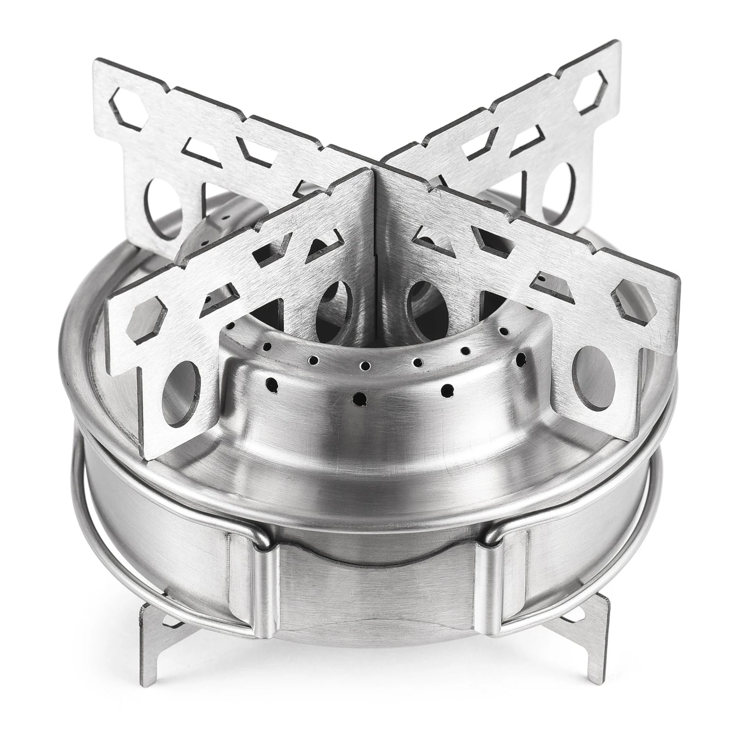 Portable Outdoor Stainless Steel Alcohol Stove with Foldable Handles for Camping Hiking Backpacking Picnic Survival