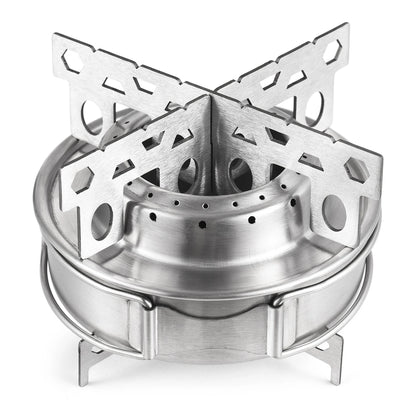 Portable Outdoor Stainless Steel Alcohol Stove with Foldable Handles for Camping Hiking Backpacking Picnic Survival