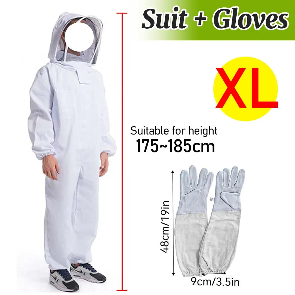 Full Body Beekeeping Suit with Veil Jacket Pants Gloves Breathable Cotton Thickened Protection L XL XXL for 165-195cm Height