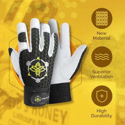 Premium Beekeeping Goatskin Gloves w/Highest Patented Ventilation and Dexterity - Beekeping Supplies