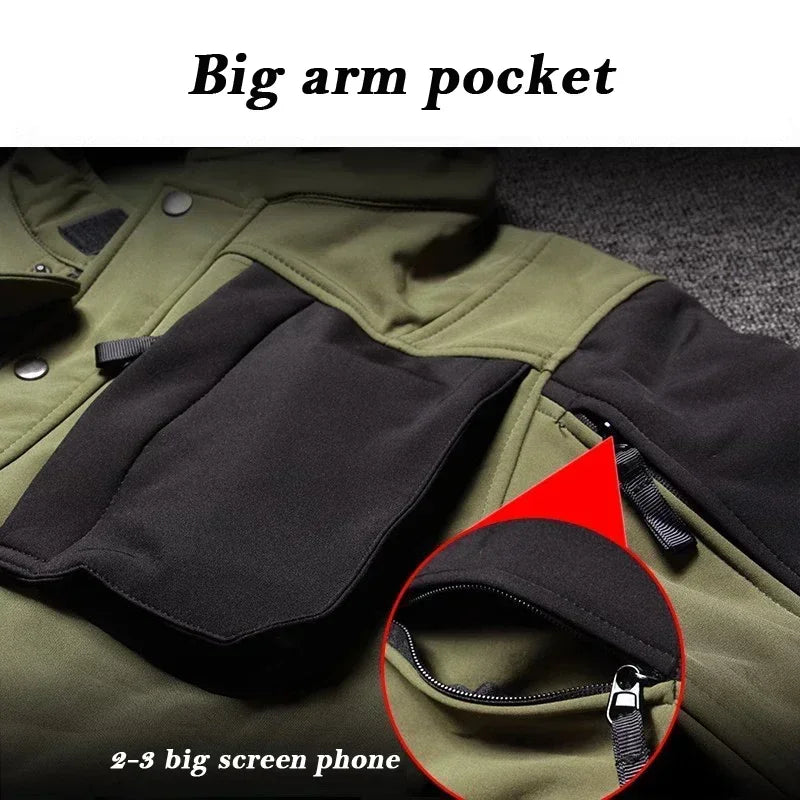 Tactical Sets Mens Thicken Outdoor Soft Shell Warm Fleece Jackets Waterproof Wear Resistant Multi Pocket Pants Hunting Clothes