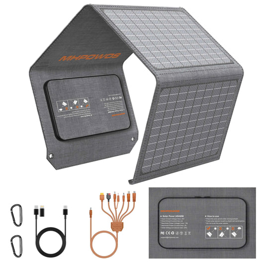 MHPOWOS 40W Foldable Solar Panel 5V USB Portable Battery Charger for Cell Phone Outdoor Waterproof Power Bank for Camping