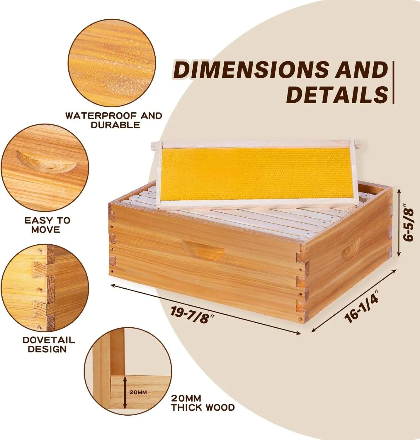 10-Frame Langstroth Bee Hive Complete Bee Hive Kit Beeswax Coated Include Beehive Frames (2 Deep Beehives Box & 1 Medium Box)
