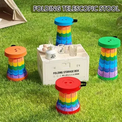 Rainbow Folding Stool, Adjustable Height PP Portable Collapsible Seat for Camping, Fishing, Hiking & Outdoor Activities