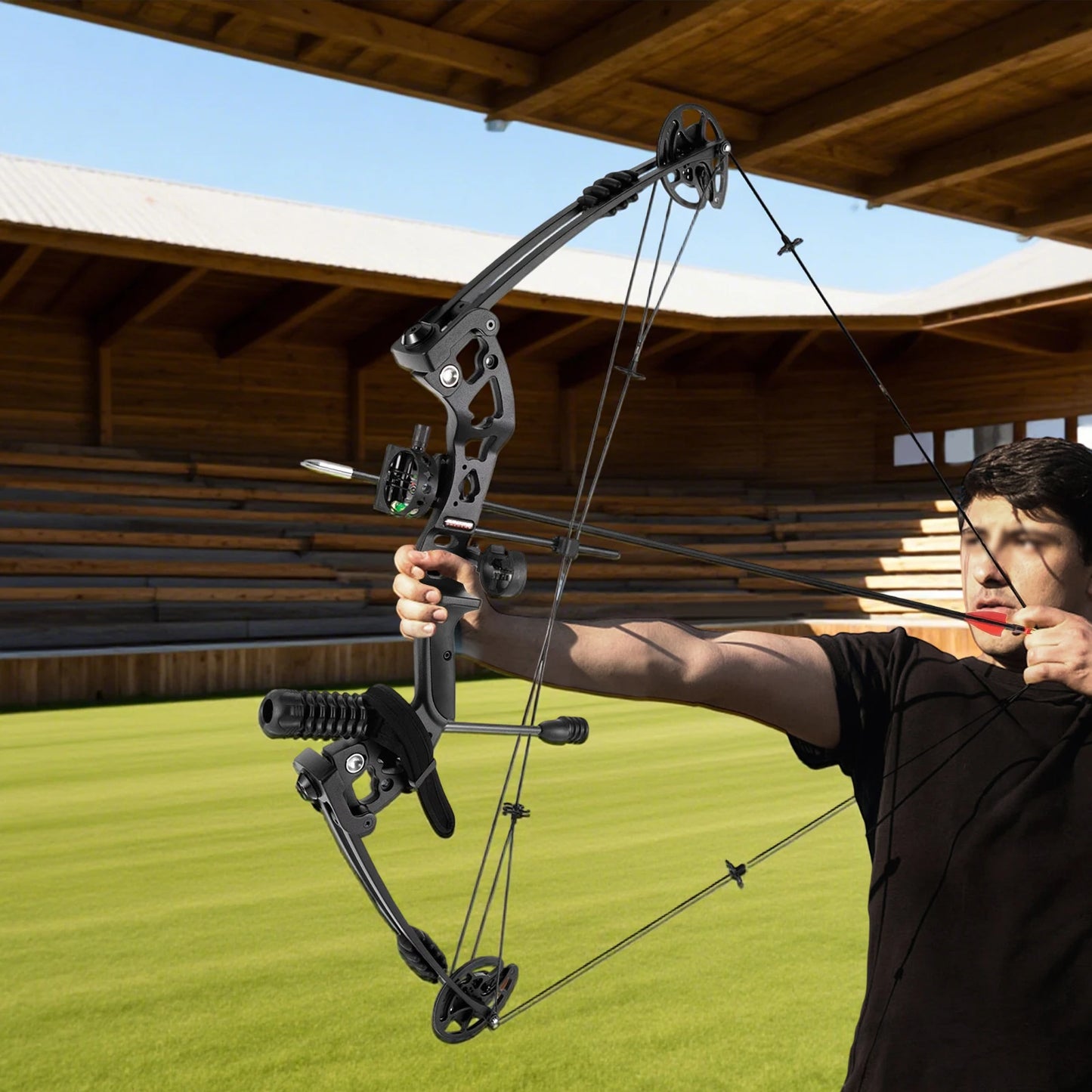 Compound Bow for Adults Right Hand Bow and Arrow Support Hunting Kit: 3 Pin Lighted Sight/Rest/Quiver/String Stop/Stabilizer/Shock Absorption/Allen Tool/Draw Weight and Cams Fully Adjustable