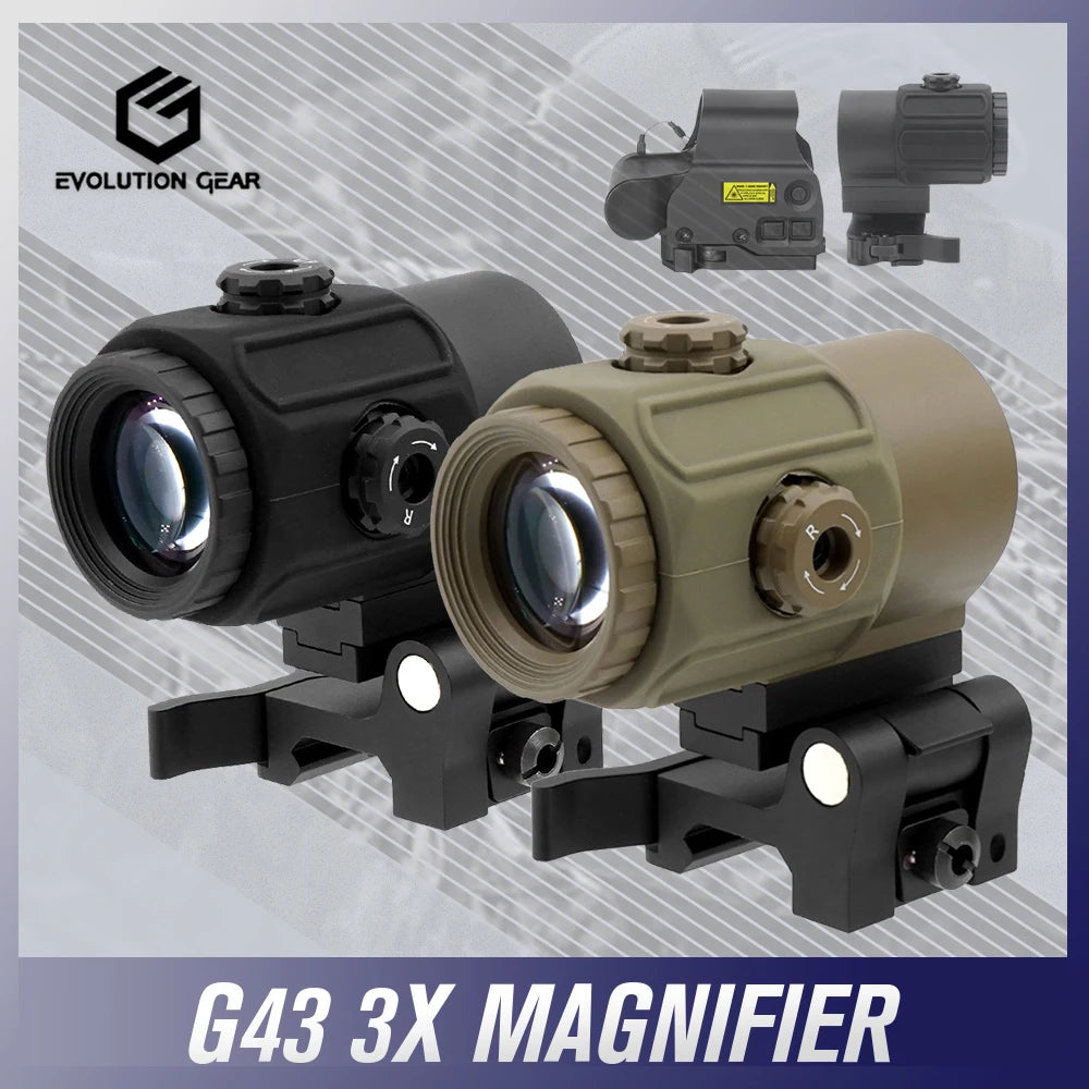 EVOLUTION GEAR Tactical G43 3X Magnifier with 7mm Riser Switch To Side QD STS Mount Red Dot Magnifier For Hunting Airsoft AR 15