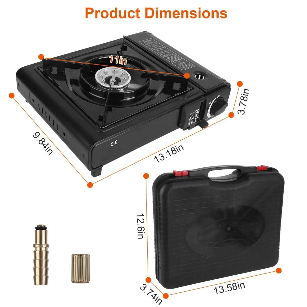 3300W portable camping stove dual fuel burner electric ignition outdoor windproof energy-saving gas stove with automatic fuel tank injection overpressure cut-off portable case suitable for camping, picnicking, traveling, back