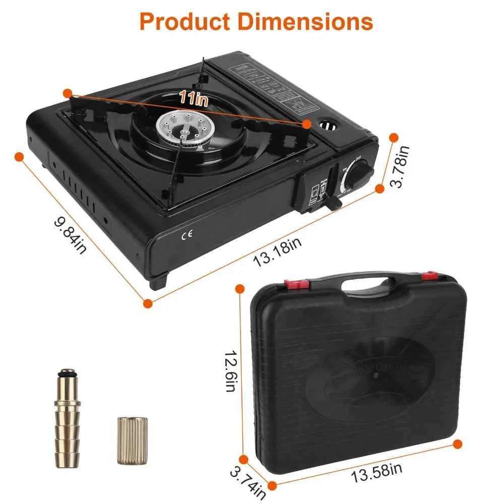3300W portable camping stove dual fuel burner electric ignition outdoor windproof energy-saving gas stove with automatic fuel tank injection overpressure cut-off portable case suitable for camping, picnicking, traveling, back