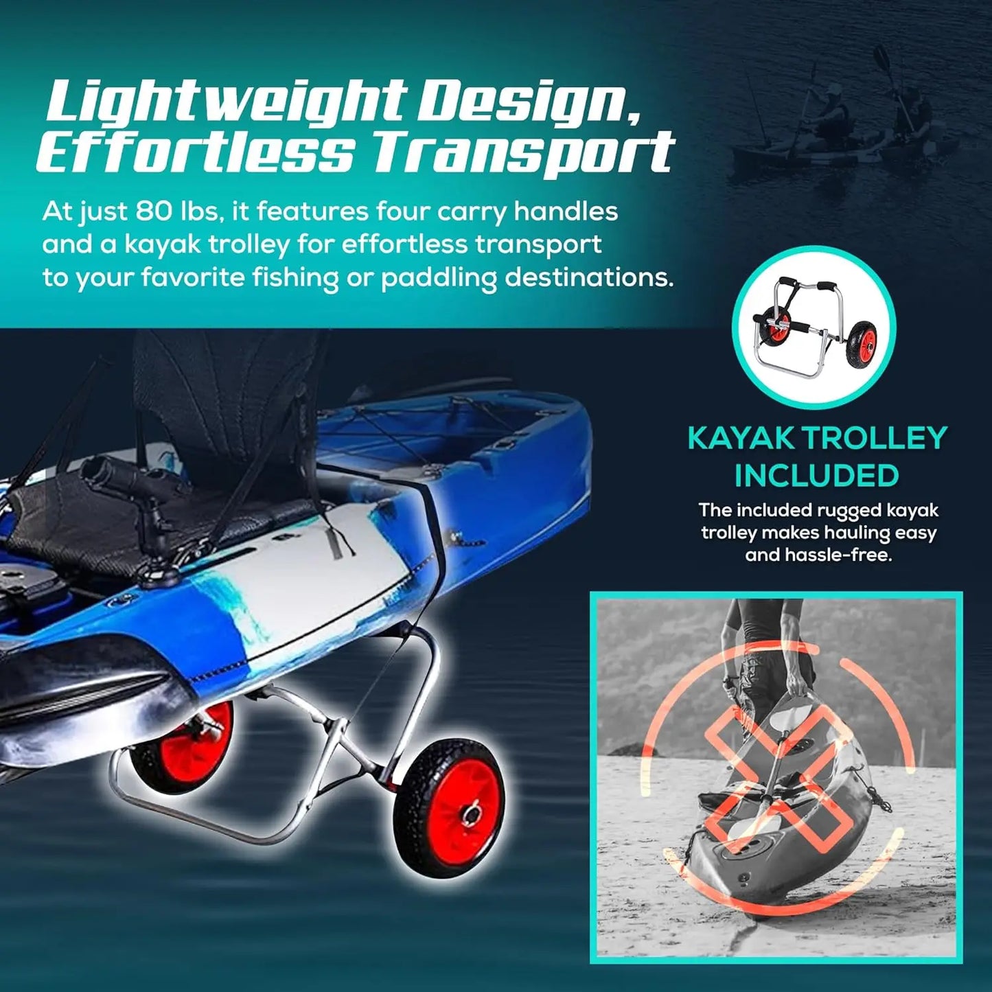 Tandem Fishing Angler Kayak 12 5ft Sit on Top Boat 2-3 Persons 550 Lbs Capacity Stable W Hull Water Sports Family Adventure