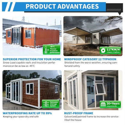 Luxury Foldable Container House with Terrace - Portable Modular Tiny House 1-3 Bedroom Custom Prefab House for Living