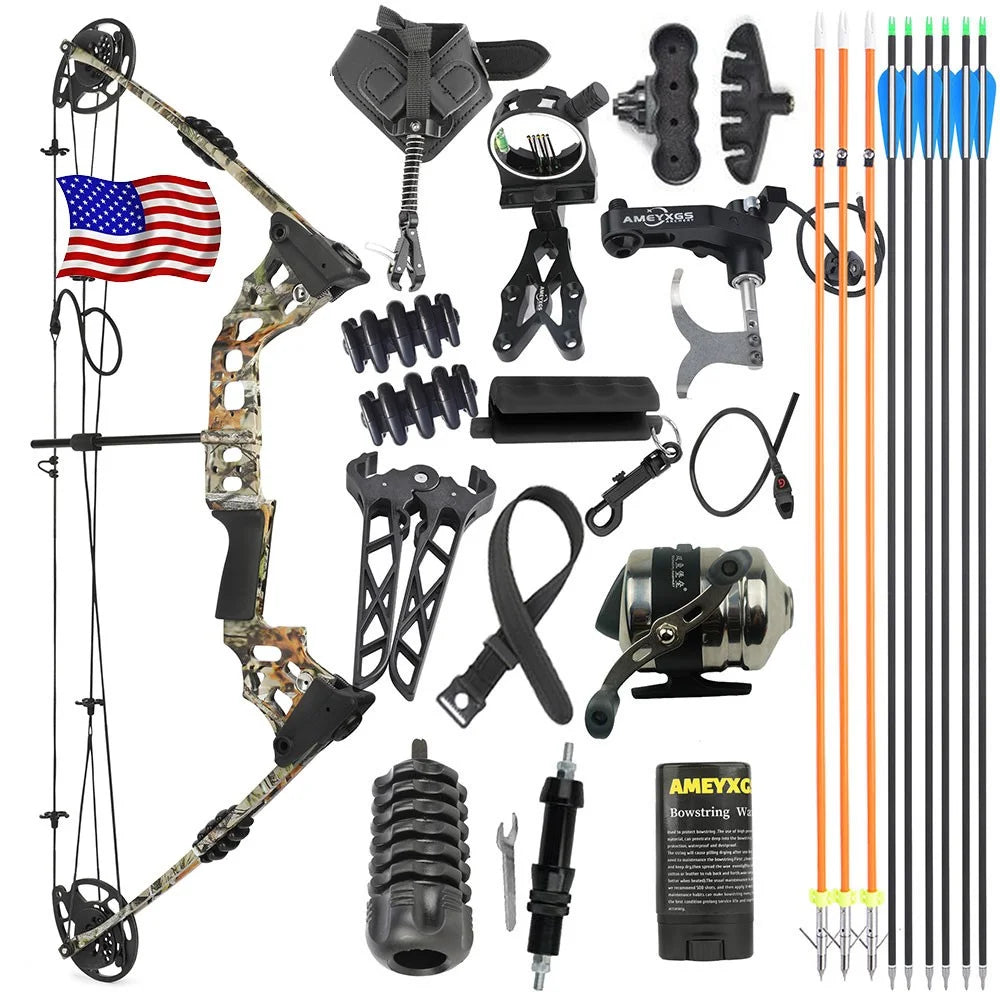 Compound Bow Set 20-70lbs Adjustable 320FPS 80% Let-off RH LH for Hunting Target Shooting Archery Practice Use
